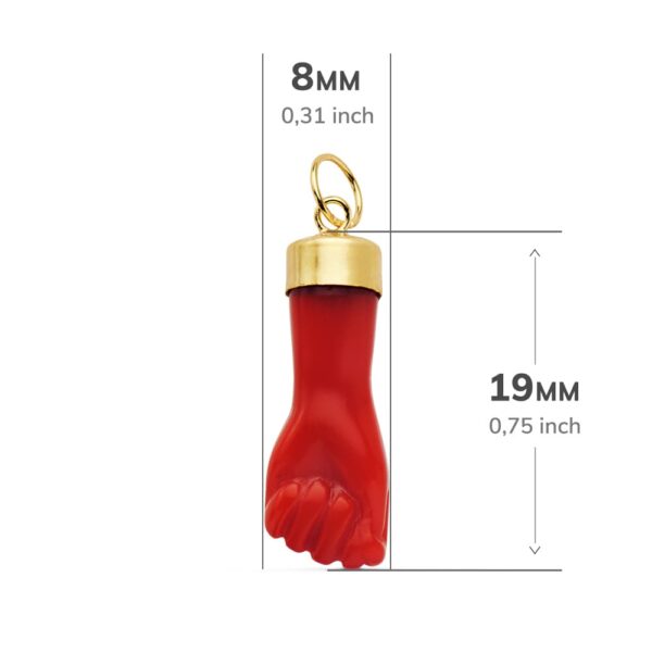 18K COLGANTE ORO AMARILLO HIGA MANO ROJA 19X8 MM - Imagen 2