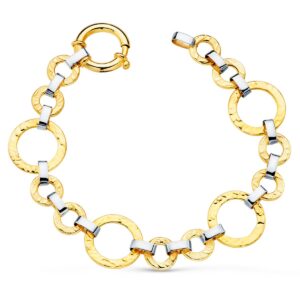 18K PULSERA ORO BICOLOR ESLABONES REDONDOS ANCHO 16 MM LARGO 20CM