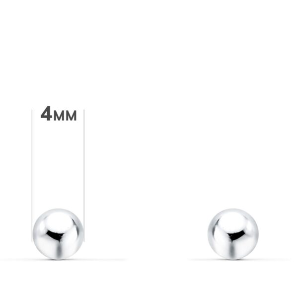 18K PENDIENTES ORO BLANCO BOLA LISA 4 MM CIERRE TUERCA - Imagen 2