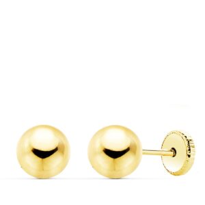 9K PENDIENTES ORO AMARILLO BOLAS LISAS 6 MM CIERRE TUERCA