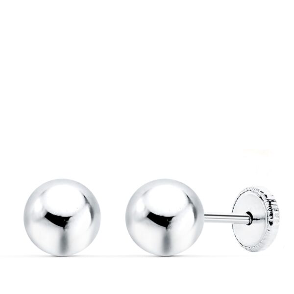 18K PENDIENTES ORO BLANCO BOLA LISA 6 MM CIERRE TUERCA