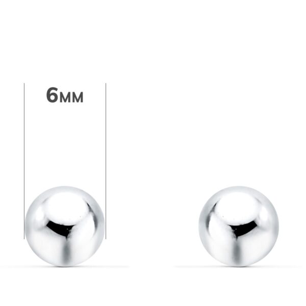 18K PENDIENTES ORO BLANCO BOLA LISA 6 MM CIERRE TUERCA - Imagen 2