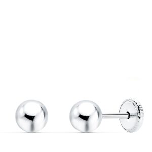 18K PENDIENTES ORO BLANCO BOLA LISA 5 MM CIERRE TUERCA