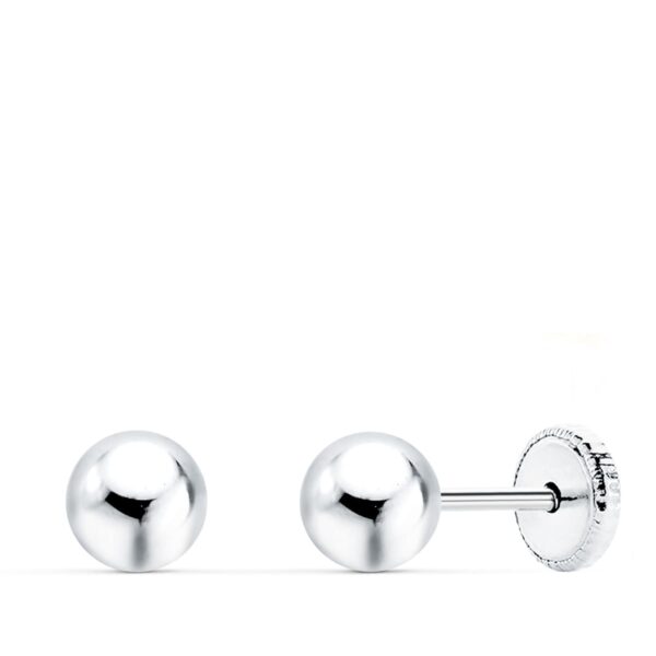 18K PENDIENTES ORO BLANCO BOLA LISA 5 MM CIERRE TUERCA