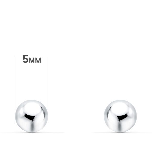18K PENDIENTES ORO BLANCO BOLA LISA 5 MM CIERRE TUERCA - Imagen 2