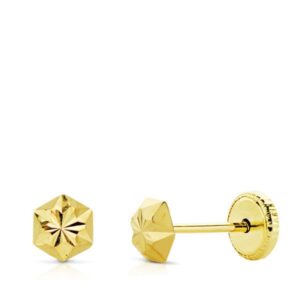 18K PENDIENTES ORO AMARILLO CLAVO ESTRELLA TALLADOS 4 MM CIERRE TUERCA
