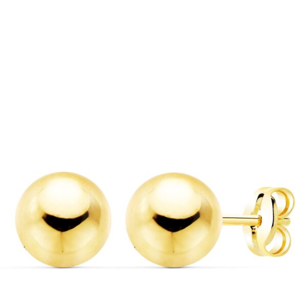 18K PENDIENTES ORO AMARILLO BOLA LISA HUECA 7 MM. CIERRE PRESION