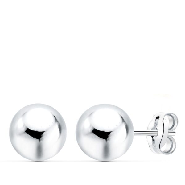 18K PENDIENTES ORO BLANCO BOLA LISA 7 MM CIERRE PRESION