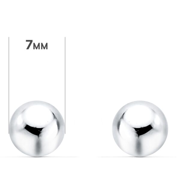 18K PENDIENTES ORO BLANCO BOLA LISA 7 MM CIERRE PRESION - Imagen 2