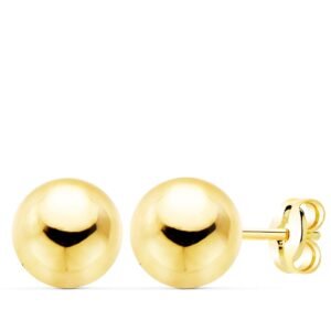 18K PENDIENTES ORO AMARILLO BOLA LISA 10 MM CIERRE PRESION