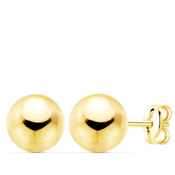 18K PENDIENTES ORO AMARILLO BOLA LISA 10 MM CIERRE PRESION