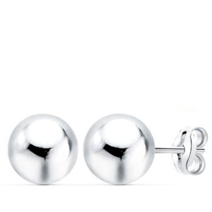 18K PENDIENTES ORO BLANCO BOLA LISA 8 MM CIERRE PRESION