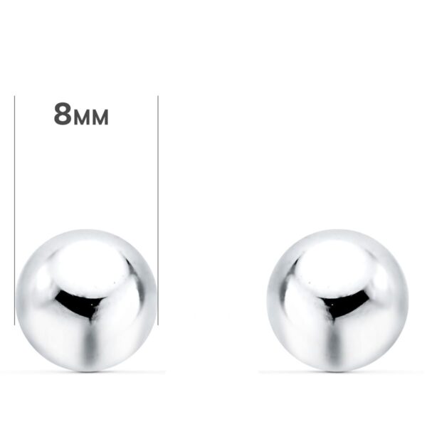 18K PENDIENTES ORO BLANCO BOLA LISA 8 MM CIERRE PRESION - Imagen 2