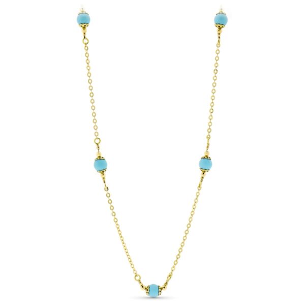 18K GARGANTILLA ORO AMARILLO BOLAS TURQUESA 50CM