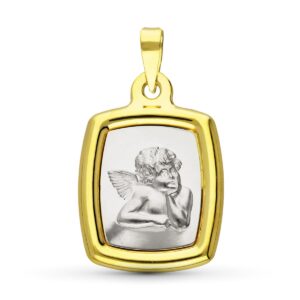 18K MEDALLA ORO AMARILLO ORO BICOLOR ANGEL BURLON. 23X16 MM