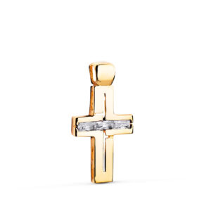18K CRUZ ORO AMARILLO PIEDRAS BAGUETTE CIRCONITAS BLANCAS. 25 X 13 MM