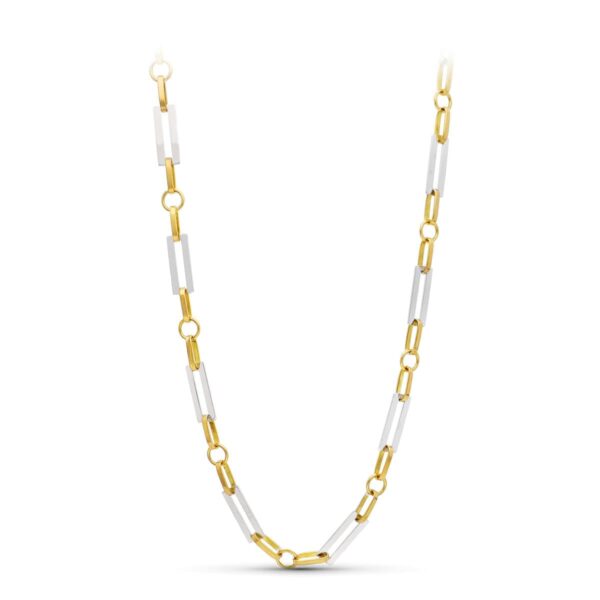 18K GARGANTILLA ORO BICOLOR ESLABONES RECTANGULARES 50CM
