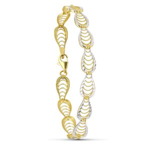 18K PULSERA ORO BICOLOR CALADA 19CM ANCHO 8 MM