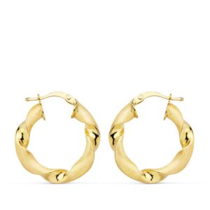 18K AROS ORO AMARILLO MATE Y BRILLO HUECOS 24 X 4 MM