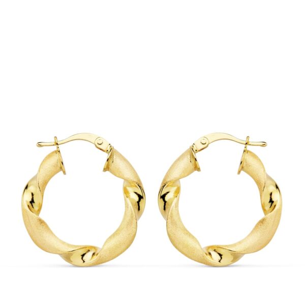 18K AROS ORO AMARILLO MATE Y BRILLO HUECOS 24 X 4 MM