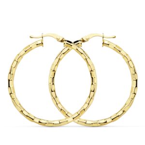 18K AROS ORO AMARILLO HUECOS CUADRADOS 34 MM