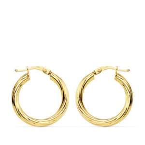 18K AROS ORO AMARILLO HUECOS BRILLO 21 MM