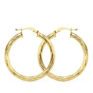18K AROS ORO AMARILLO HUECOS BRILLO 29X3 MM