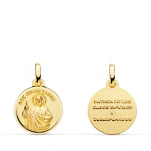 18K MEDALLA ORO AMARILLO SAN JUDAS TADEO TALLADO 14 MM