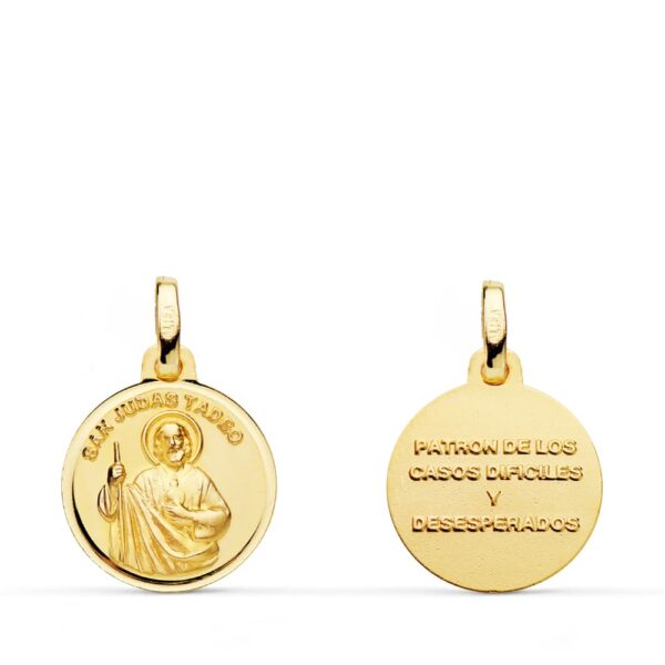 18K MEDALLA ORO AMARILLO SAN JUDAS TADEO TALLADO 14 MM