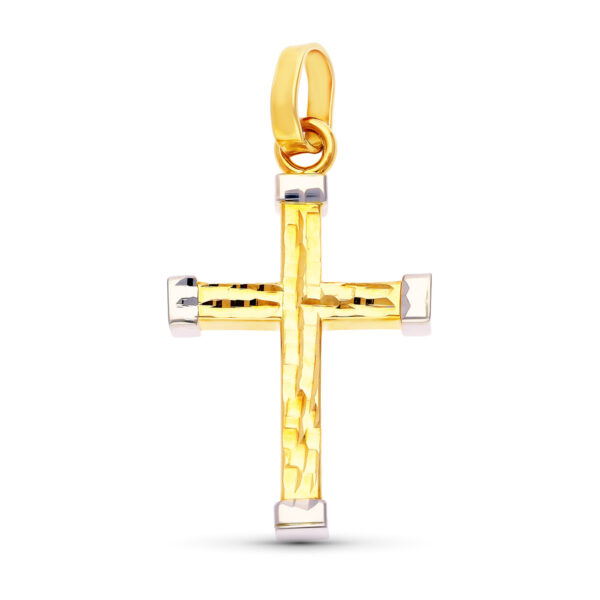 18K CRUZ HUECA BICOLOR 32X19 MM