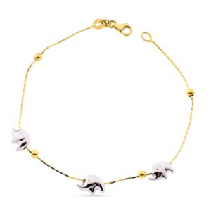 18K PULSERA ORO BICOLOR ELEFANTESY BOLAS LISAS 19CM