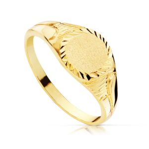 18K SELLO ORO AMARILLO MACIZO TALLADO ZONA GRABADO OVAL 7.5 X 6.5 MM