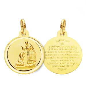 18K MEDALLA ORO AMARILLO BENDICION DE SAN FRANCISCO 16 MM BISEL