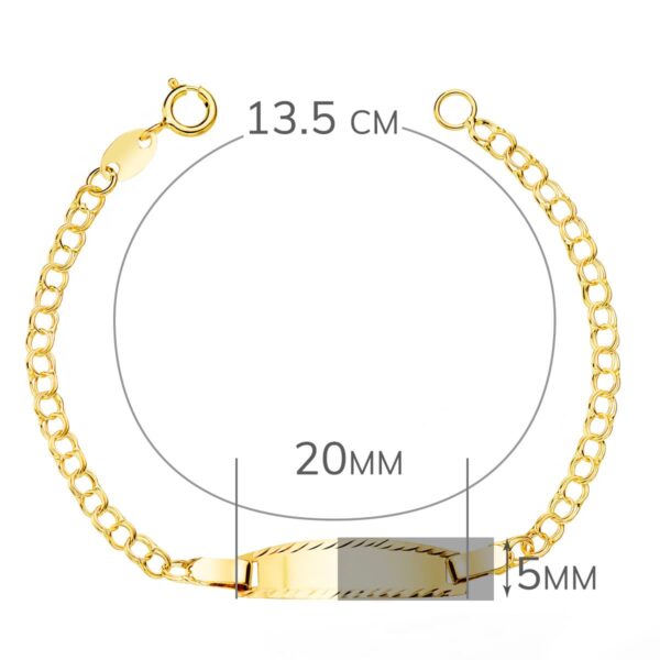 18K ESCLAVA BEBE ORO AMARILLO HUNGARINA PLACA CHAPA BRILLO TALLADA 20X5 MM 13.5 CM - Imagen 2
