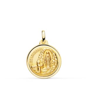 18K MEDALLA ORO AMARILLO VIRGEN DE LOURDES 18 MM BISEL