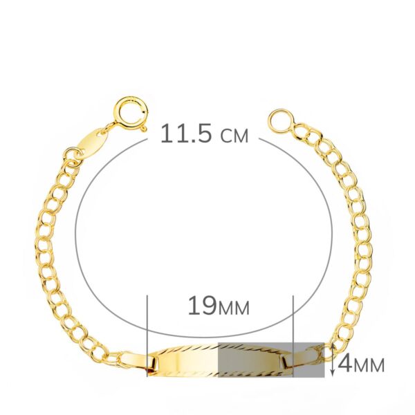 18K ESCLAVA BEBE ORO AMARILLO HUNGARINA PLACA CHAPA BRILLO TALLADA 19X4 MM 11.5 CM - Imagen 2