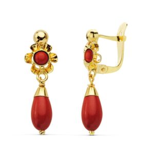 18K PENDIENTES ORO AMARILLO LAGRIMA CORAL 20X7 MM CIERRE CATALÁN