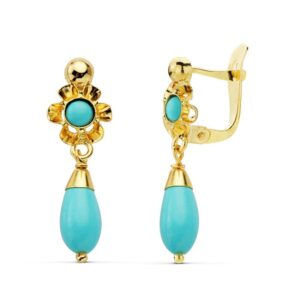 18K PENDIENTES LAGRIMA TURQUESA 22 X 7 MM