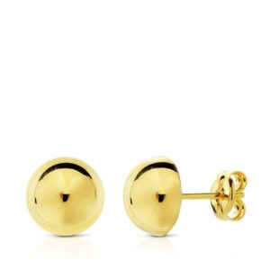 18K PENDIENTES ORO AMARILLO MEDIA BOLA LISA 10 MM CIERRE PRESION