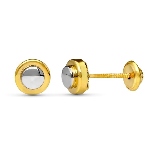 18K PENDIENTES ORO BICOLOR REDONDOS 6 MM CIERRE TUERCA