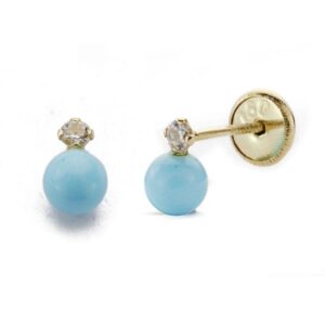 18K PENDIENTES ORO AMARILLO TURQUESA CIRCONITA 6X4 MM. CIERRE TUERCA