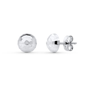 18K PENDIENTES ORO BLANCO MEDIA BOLA TALLADA 6 MM