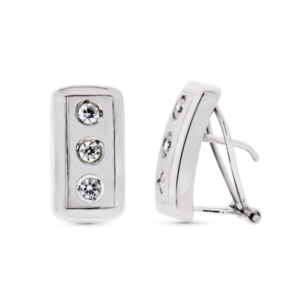 18K PENDIENTES ORO BLANCO CIRCONITA RECTANG. 17X9 MM CIERRE OMEGA