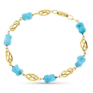 18K PULSERA ORO AMARILLO JAULA Y TURQUESA 20CM