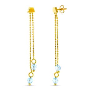 18K PENDIENTES ORO AMARILLO 2 CADENAS CON PIEDRA AGUAMARINA PRESIÓN