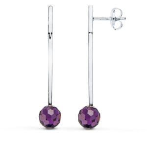 18K PENDIENTES ORO BLANCO LARGOS BOLA 8 MM PRESIÓN