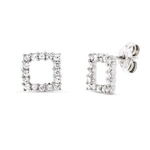 18K PENDIENTES ORO BLANCO Y CIRCONITA 9X9 MM CIERRE PRESION