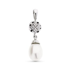 18K COLGANTE ORO BLANCO PERLA CULTIVADA Y CIRCONITAS