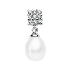 18K COLGANTE ORO BLANCO CUAJO Y PERLA 20X8 MM