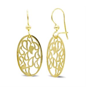 18K PENDIENTES ORO AMARILLO LARGOS OVAL CALADOS CIERRE GANCHO